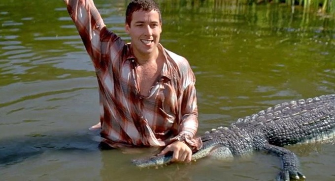 We all know there's only one man you can rely on to get balls out of an alligator's waterhole. Credit: Happy Madison Productions