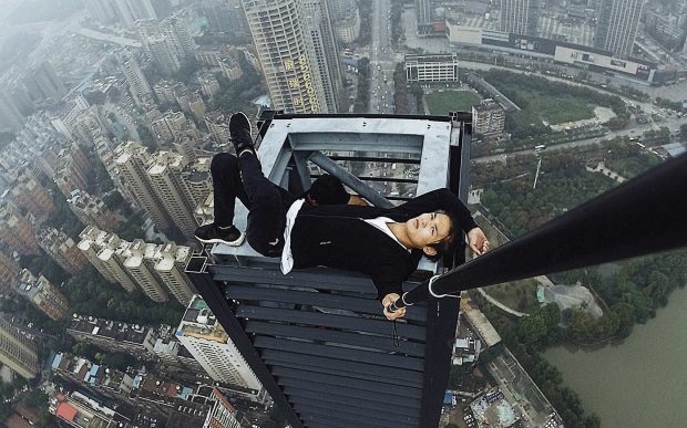 Wu was well known in China for stunts like this. Credit: Asia Wire