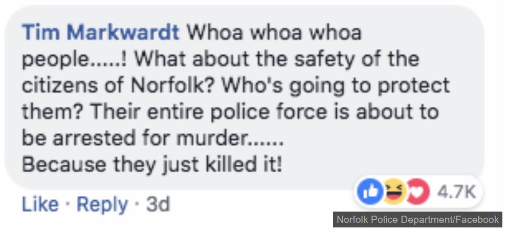 Good onya, Tim! Credit: Norfolk Police Department/Facebook