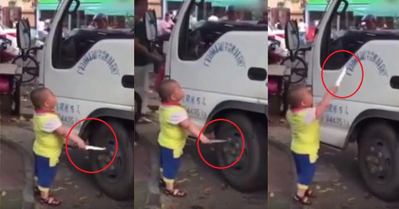 Knife Wielding Chinese Kid Threatens Truck Driver Who Is Blocking His Grandma’s Stall
