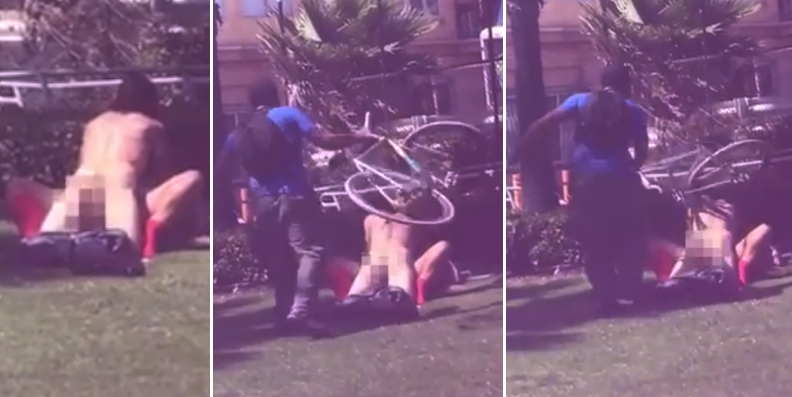 Man Cracks Dude On The Head With A Bicycle After Catching Couple Having Sex In Public Park
