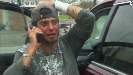 You've gotta love a happy ending. Aaron gets in touch with Dad. F*** you, Hurricane Harvey! (Credit: CNN)