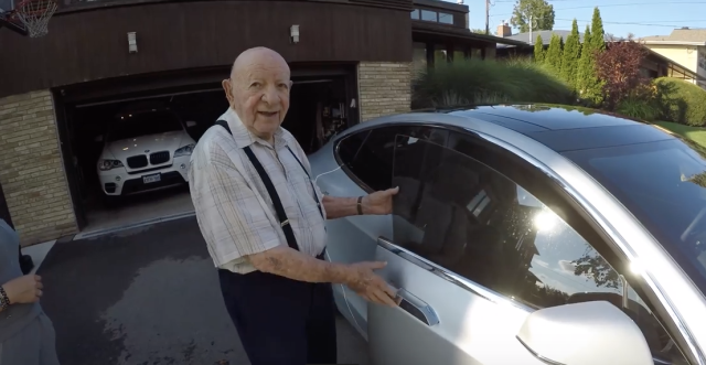 97 Year Old Grandpa Reacts To Riding In A Tesla For The First Time