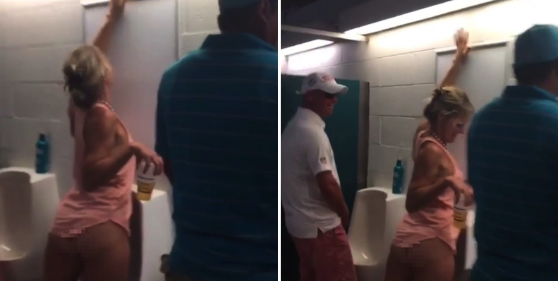 Drunken Female Miami Dolphins Fan Somehow Manages To Piss Into Urinal While Standing