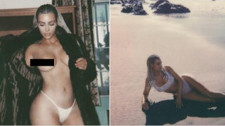 Kim Kardashian Holds Open Fur Coat Exposing Her Breasts Online (NSFW)