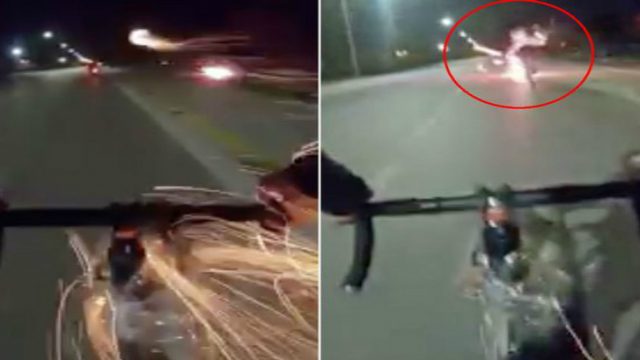 Italian Bloke On Bicycle Uses Home Made Fireworks Launcher During Road Rage