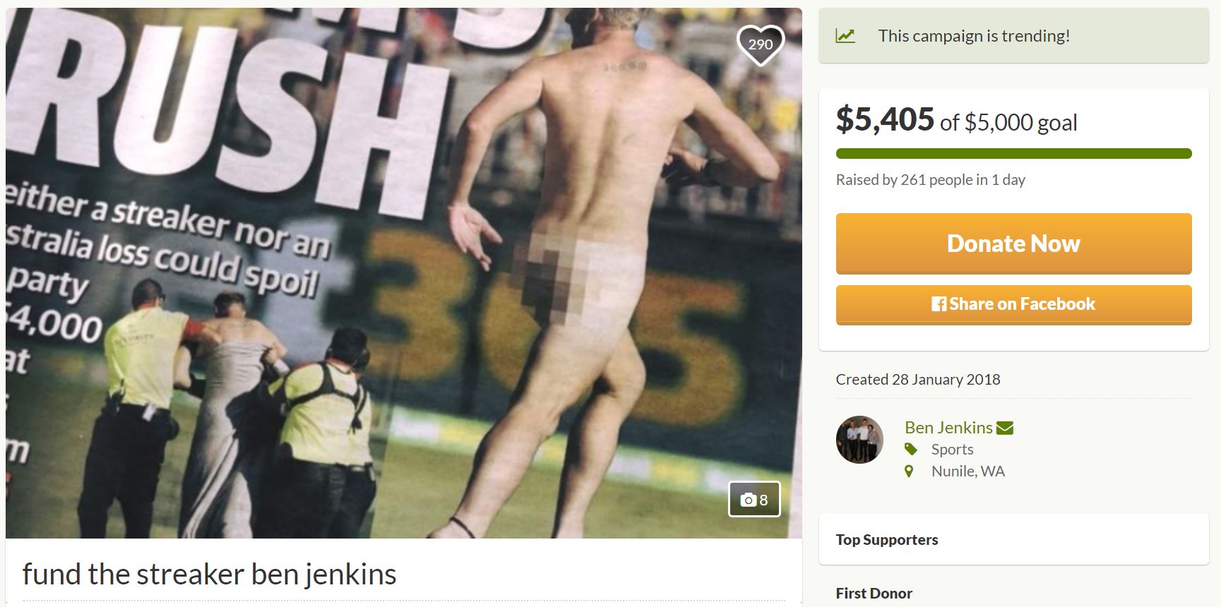 Perth Stadium’s First Streaker Set’s Up Go-Fund-Me Page To Pay His Fine