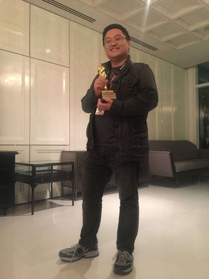 Here he is with his AVN award. Credit: George