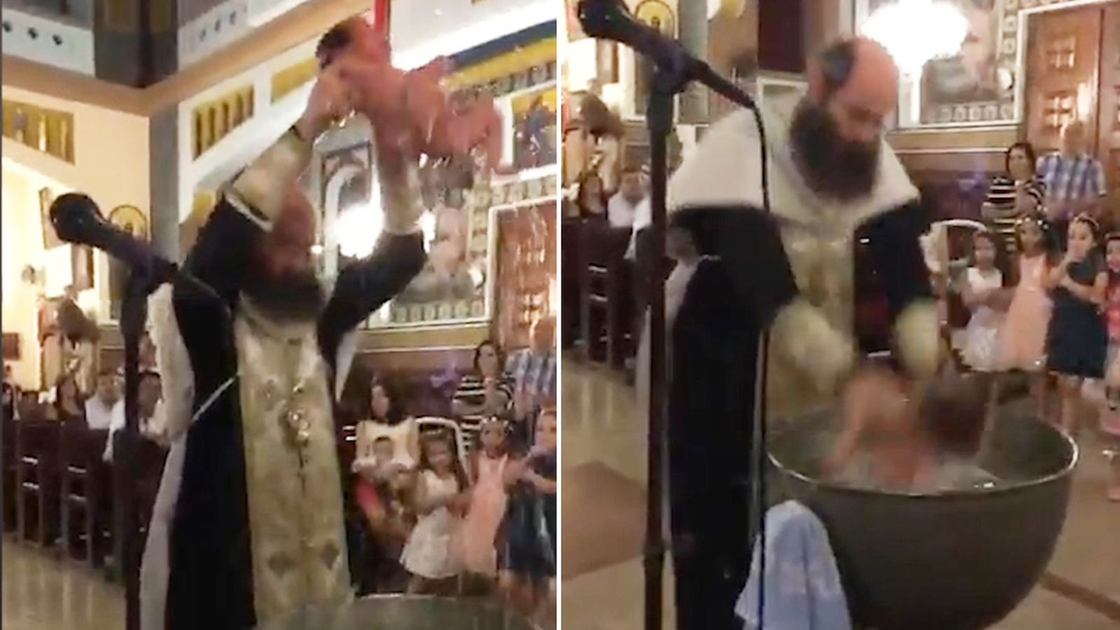 Orthodox Bishop throws baby around like a basketball during baptism