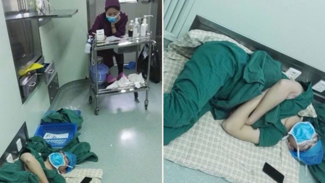 Stunning photos of Doctor passed out on the floor after performing 5 operations in 28 hours