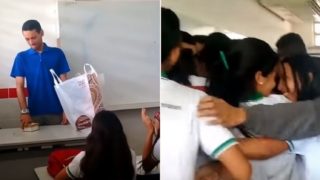 Students surprise broke as f**k teacher who’s been sleeping in his classroom