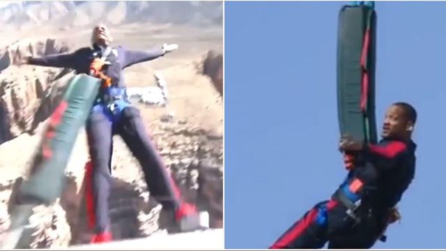 A sh*tscared Will Smith bungee jumps from a helicopter to celebrate 50th birthday