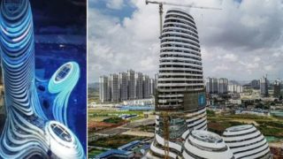 China erects “dick” building that shoots fireworks from its tip