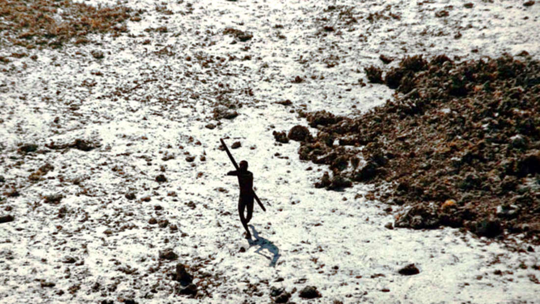 The Sentinelese fire arrows at helicopters passing by. Credit: Indian Coastguard/Survival