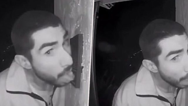 Californian bloke caught on CCTV camera licking strangers doorbell for 3 hours