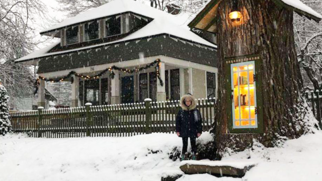 Sheila converts 110-year-old dead tree into a free little library for the neighborhood