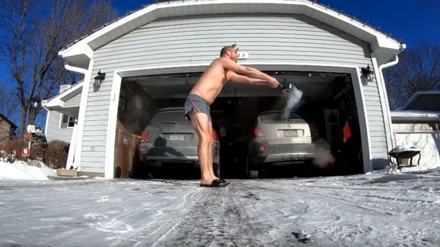 Bloke attempts boiling water trick in freezing conditions, f**ks it up