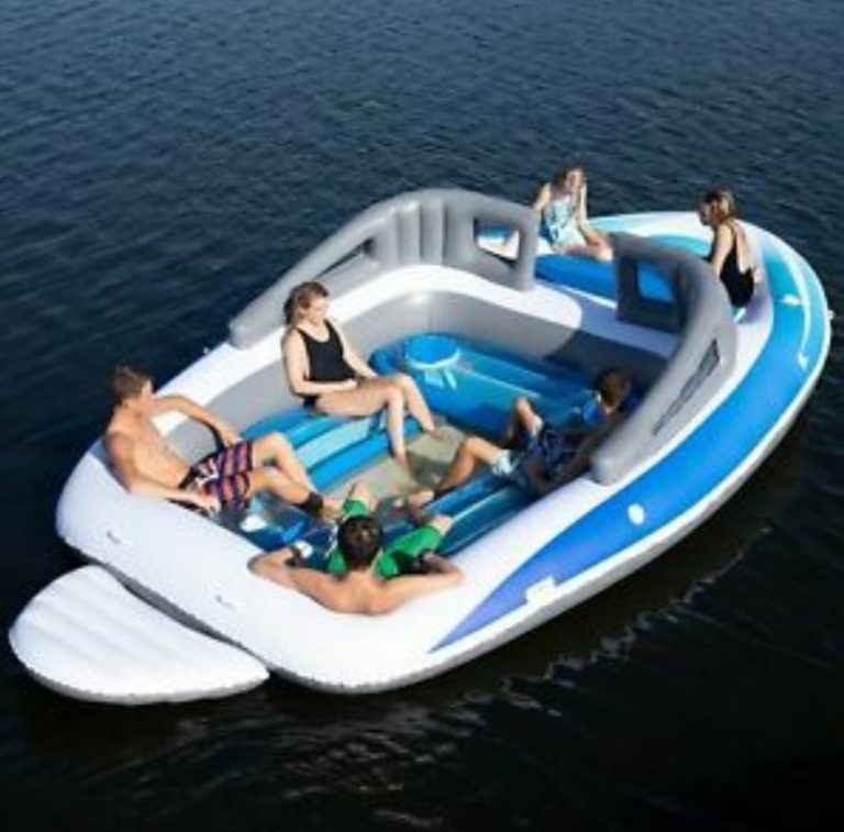 This 20foot inflatable boat is too big for the pool but it's got a