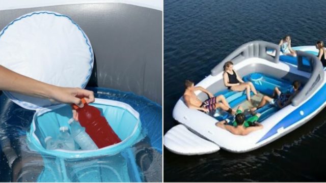 This 20-foot inflatable boat is too big for the pool but it’s got a esky built in!