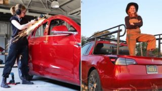 This legend turned her Tesla Model 3 into a bloody mint pickup truck