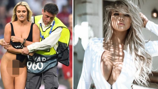 Model streaks at Champions League to advertise boyfriend’s adult website