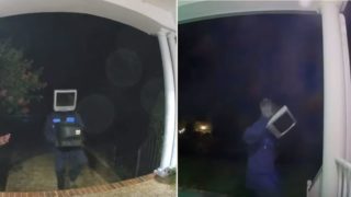 Dude wearing TV on head keeps leaving old TVs on people’s front porches