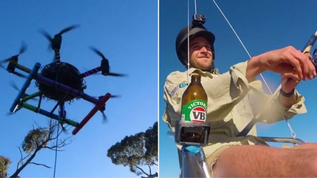 Aviation authorities are investigating this bloke for fishing from his drone