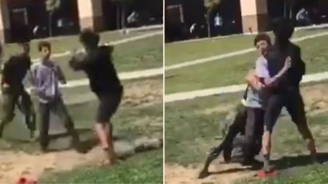 Marine breaks up fight between students with flying spear tackle