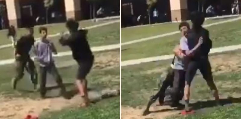 Marine breaks up fight between students with flying spear tackle