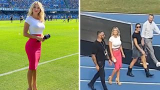 Italian Reporter silences entire crowd of soccers fans yelling at her to get the jugs out