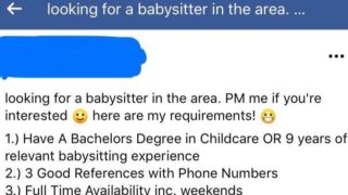 This sheila has gone viral for these bloody ridiculous babysitter requirements