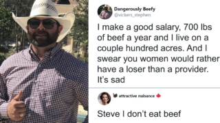 ‘Nice guy’ gets roasted when he flaunts his ‘beef’ as a romantic selling point