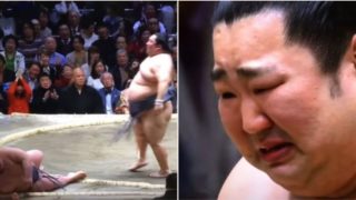 Bottom-ranked Sumo underdog bursts into teas as he wins championship title
