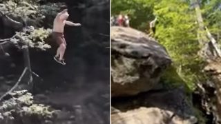 73 year old Grandpa with “do not give a f*@k” attitude attempts ridiculous cliff jumps