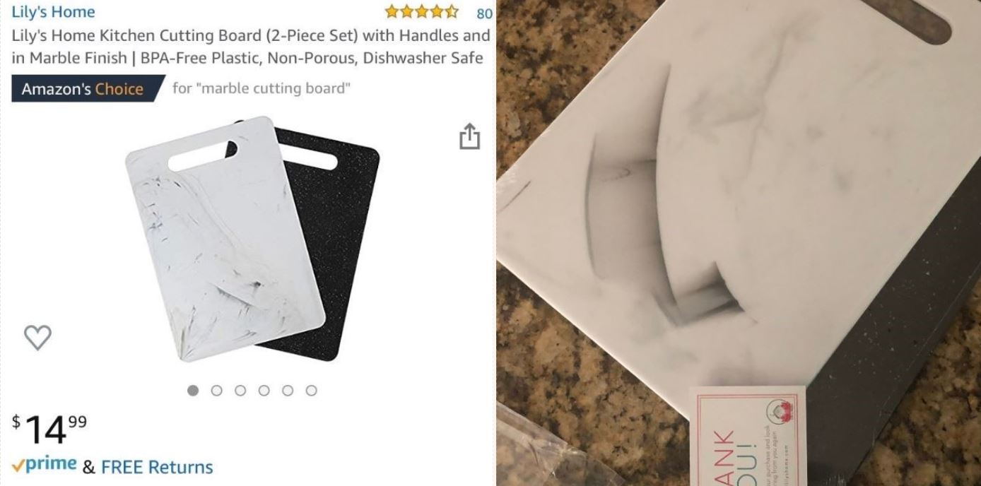 Woman shocked by surprise decal on Amazon chopping board