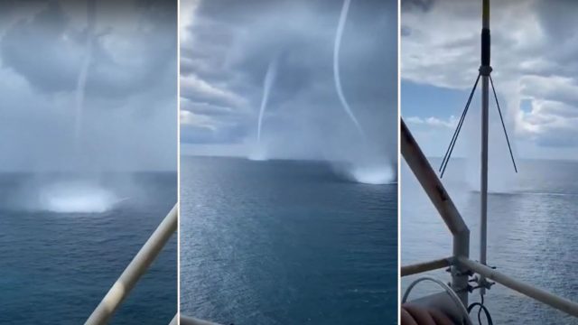 Epic triplet waterspouts have been caught on film