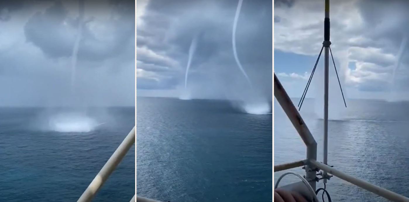 Epic triplet waterspouts have been caught on film