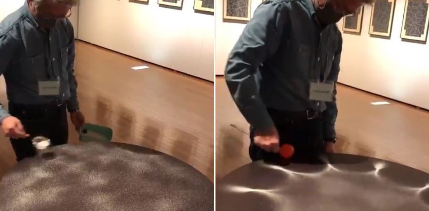 Watch this bloke demonstrate the use of sound to create order out of chaos
