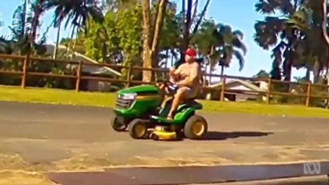 Police release footage of bloke making slow get-away in lawnmower theft