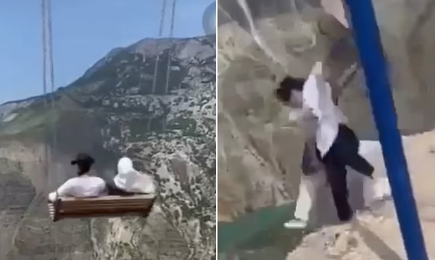 Terrifying video shows moment swing breaks and ejects two girls off Europe’s deepest cliff