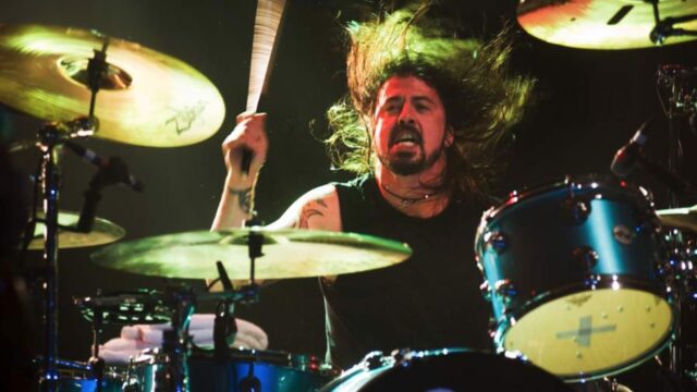 Dave Grohl plays Smells Like Teen Spirit on drums while touring in support of new memoir
