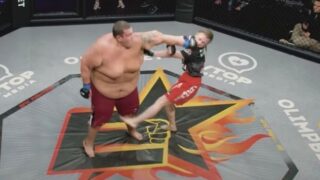 Female strawweight star fights enrmous male heavyweight in mismatch MMA bout