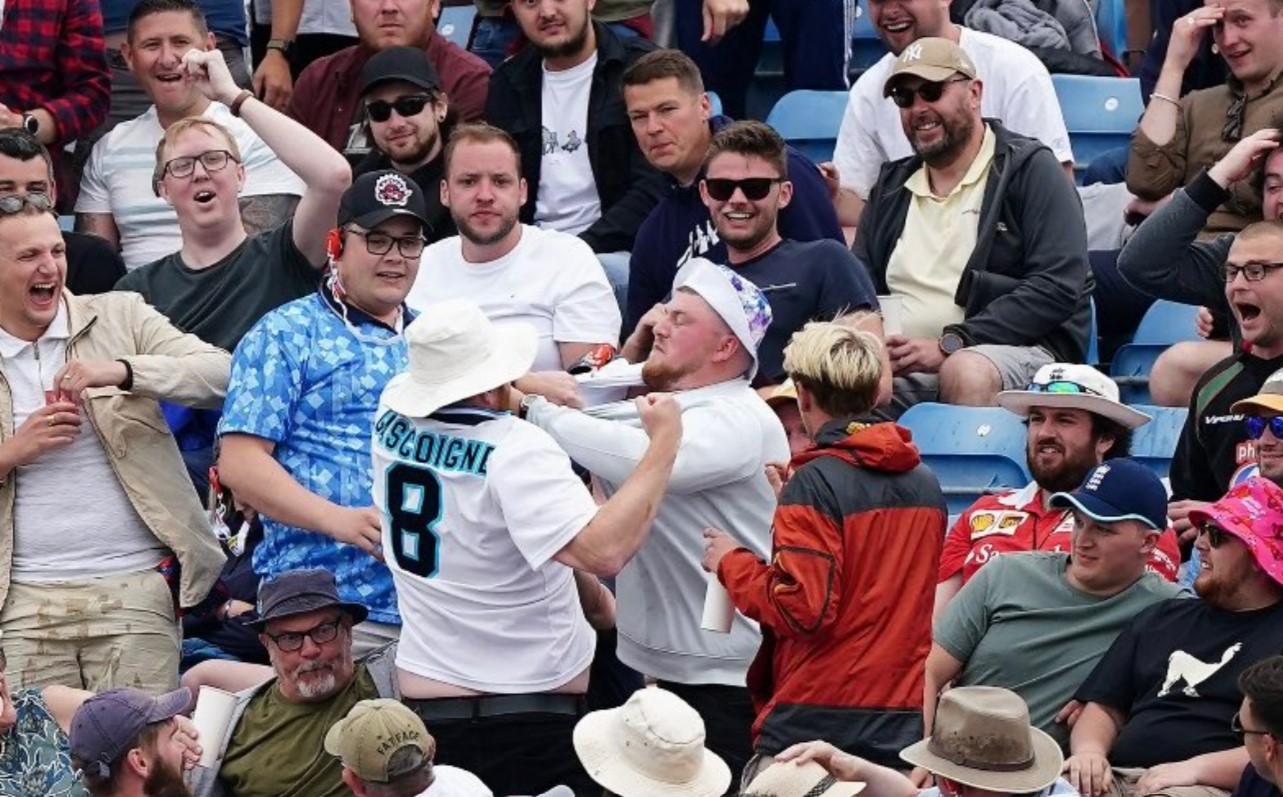 Dust-up breaks out in the crowd during England’s Test cricket match against New Zealand